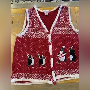 Holiday Editions Women's  Vest Size L Penguin with Snow